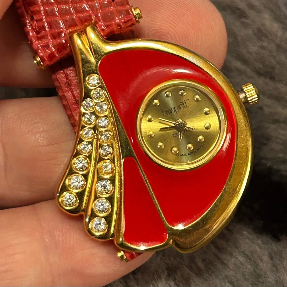 Rare Vintage 80s Emspritt red croc genuine leather band watch